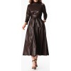 Womens Obi Belt Style Real Sheepskin Brown Leather Dress