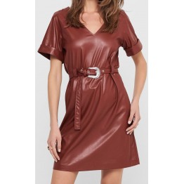 Womens Stylish Belted Real Sheepskin brown Leather Dress
