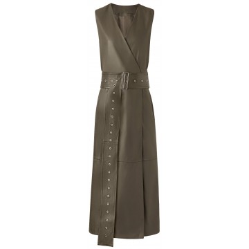 Womens V-Neck Wrap Style Real Sheepskin Gray Leather Dress