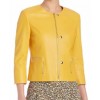 Awesome Collarless Original Sheepskin Womens Yellow Leather Jacket 