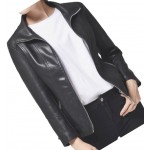 Casual Fashion Ladies Real Sheepskin Black Leather Jacket