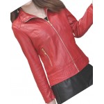 Girls Edgy Fashion Genuine Lambskin Red Leather Jacket Coat