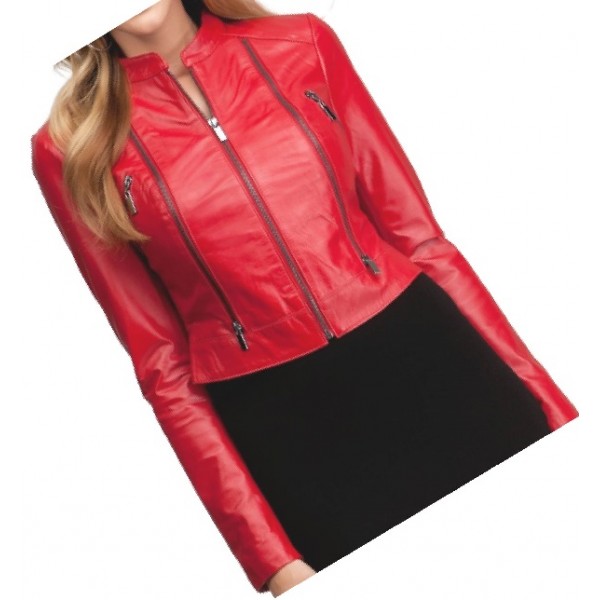 Girls Fabulous Original Lambskin Red Leather Jacket