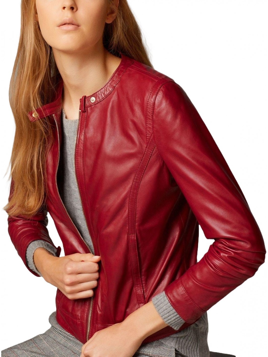Girls New Look Collarless Real Lambskin Red Leather Jacket