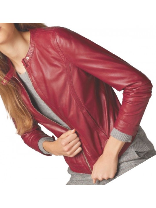 Girls New Look Collarless Real Lambskin Red Leather Jacket