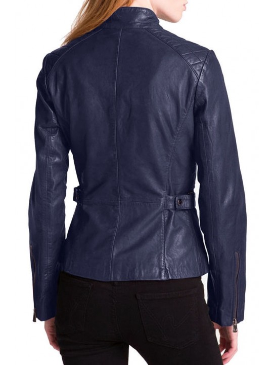 Girls New Trendy Look Genuine Lambskin Navy Blue Leather Jacket