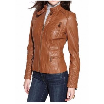 Girls Trendsetter Authentic Lambskin Brown Leather Jacket