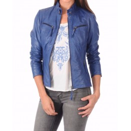 Girls Trendsetter Real Goatskin Blue Leather Jacket