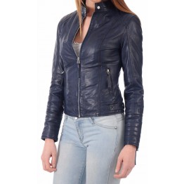 Girls Trendsetter Real Sheepskin Navy Blue Leather Jacket 