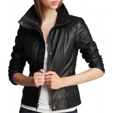 Girls Trendy Fashionable Original Sheepskin Black Leather Jacket