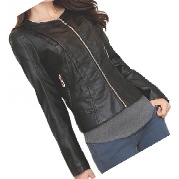 Ladies Collarless Original Goatskin Black Leather Jacket