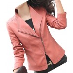 Ladies Elegant Fashion Genuine Goatskin Peach Leather Jacket Coat