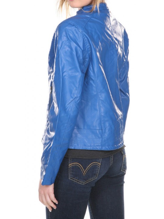 Ladies Fabulous Real Lambskin Blue Leather Jacket