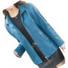 Ladies Hooded Real Sheepskin Blue Leather Jacket Coat