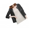 Open Front Short Sleeve Collarless Ladies Real Sheepskin Black Leather Jacket