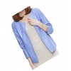 Open Front Short Sleeve Collarless Ladies Real Sheepskin Blue Leather Jacket