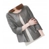 Open Front Short Sleeve Collarless Ladies Real Sheepskin Gray Leather Jacket