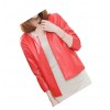 Open Front Short Sleeve Collarless Ladies Real Sheepskin Red Leather Jacket