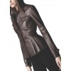 Peplum Waist Womens Real Sheepskin Brown Leather Coat Jacket 