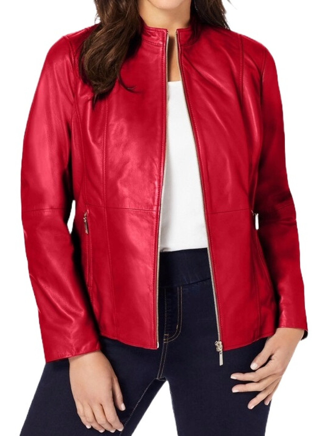 Red Rip Jacket Red Leather Jacket With Zip Front