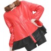Round Neck Ladies Real Sheepskin Red Leather Jacket