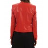 Simple Look Collarless Authentic Lambskin Womens Red Leather Jacket