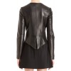 Womens Classic Style Collarless Real Sheepskin Black Leather Jacket