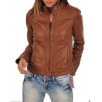 Womens Cute Style Finely Tailored Brown Real Leather Jacket
