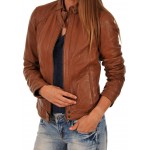 Womens Cute Style Finely Tailored Brown Real Leather Jacket