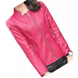 Womens Designer Real Sheepskin Pink Leather Jacket Coat