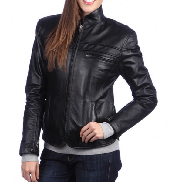 Womens Fabulous Look Real Goatskin Black Leather Jacket