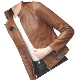 Womens High Fashion Real Sheepskin Brown Leather Jacket Coat