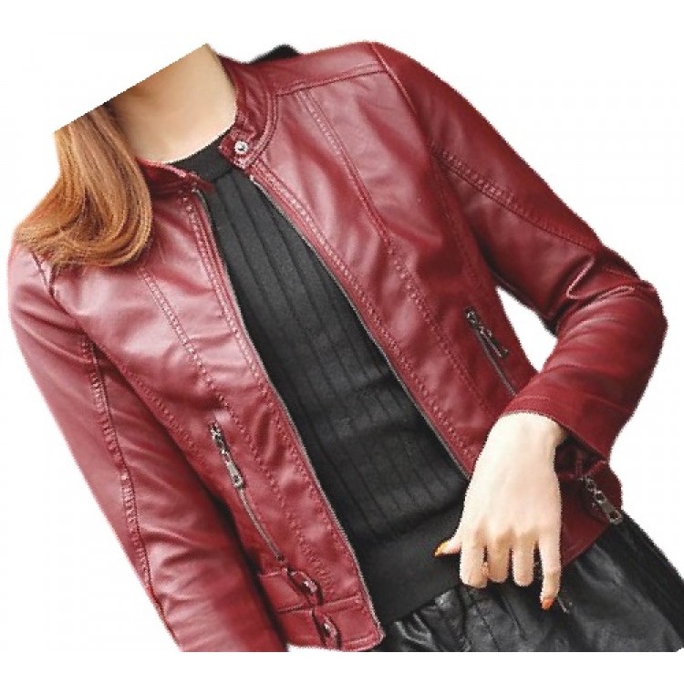 Vedhæftet fil hule Fjern Womens High Fashion Real Sheepskin Red Leather Jacket Coat