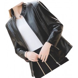 Womens New Fashion Original Lambskin Black Leather Jacket Coat