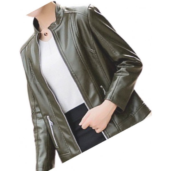 Womens New Fashion Original Lambskin Olive Green Leather Jacket Coat