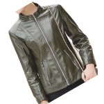 Womens New Fashion Original Lambskin Olive Green Leather Jacket Coat