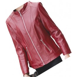 Womens New Fashion Original Lambskin Red Leather Jacket Coat 
