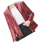 Womens New Fashion Original Lambskin Red Leather Jacket Coat