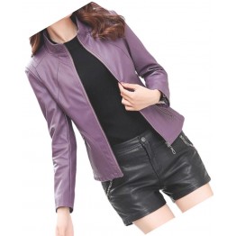 Womens New Fashion Real Sheepskin Purple Leather Jacket Coat