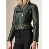 Womens Peplum Waist Lambskin Green Leather Biker Jacket