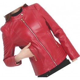 Womens Trendy  Real Sheepskin Red Leather Jacket Coat