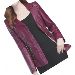 Womens Unique Fashion Real Goatskin Purple Leather Jacket Coat