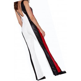 Womens Glamorous Wear Original Sheepskin White Red and black Leather Jumpsuit