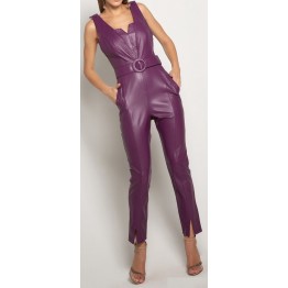 Womens Amazing Look Real Sheepskin Purple Leather Jumpsuit