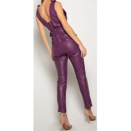 Womens Amazing Look Real Sheepskin Purple Leather Jumpsuit