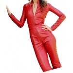 Womens City Wear Original Sheepskin Red Leather Jumpsuit
