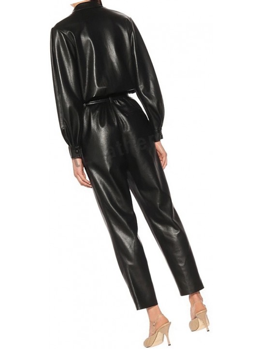 Womens Corporate Wear Original Sheepskin Black Leather Jumpsuit