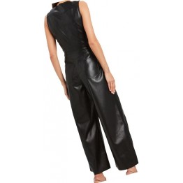 Womens Fabulous Real Sheepskin Black Leather Jumpsuit