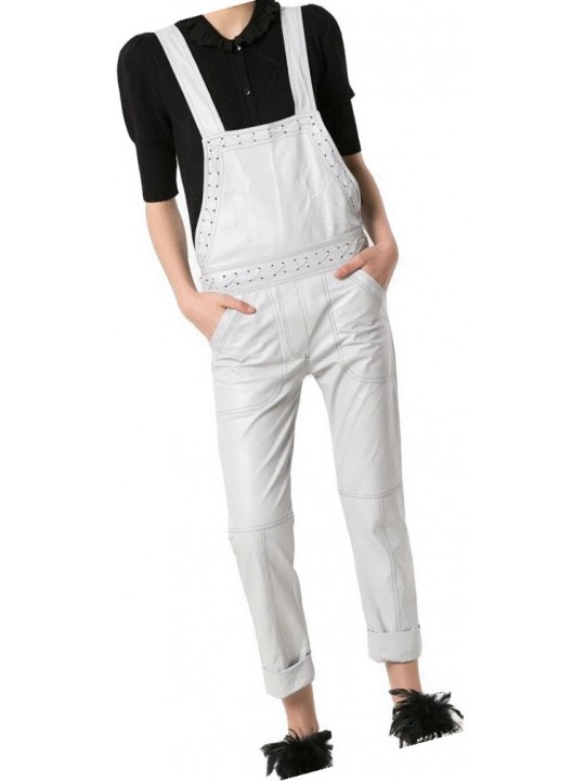 Womens Finely Crafted Original Sheepskin White Leather Jumpsuit