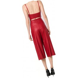 Womens Glamorous Style Real Sheepskin Red Leather Jumpsuit